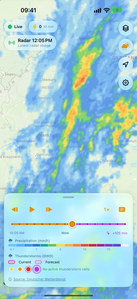 Rain radar with timeline