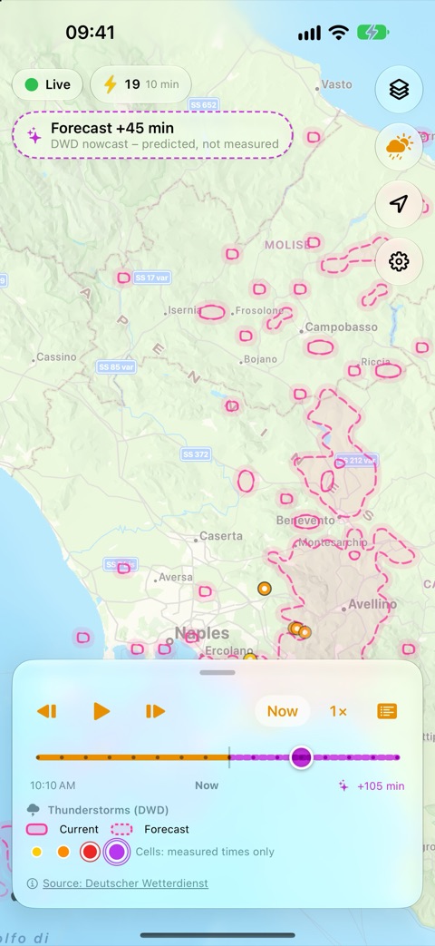 Thunderstorm areas and their forecast