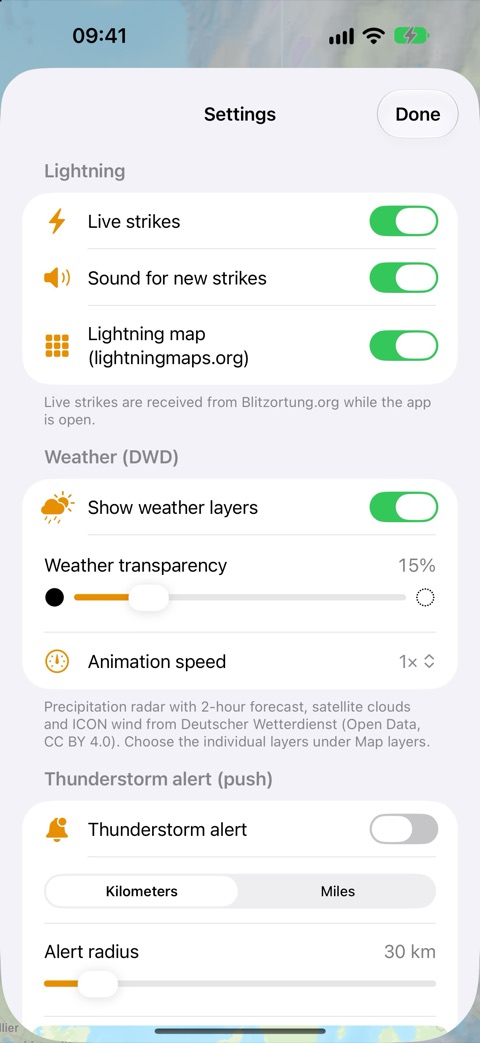 Alert area settings